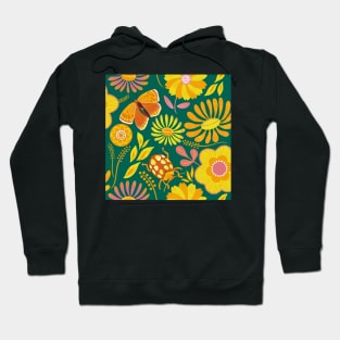 Golden summer florals on green Hoodie